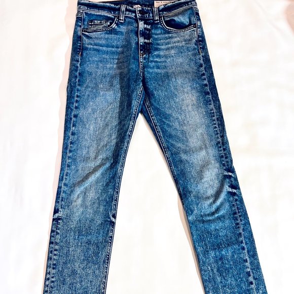 rag & bone Denim - Acid Blue "10 Inch Dre" Low-Rise Slim Boyfriend Jeans - Picture 2 of 5